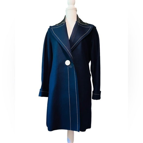 EDUN WOMEN’S NAVY WOOL MID LENGTH COAT SIZE MEDIUM - Picture 1 of 15